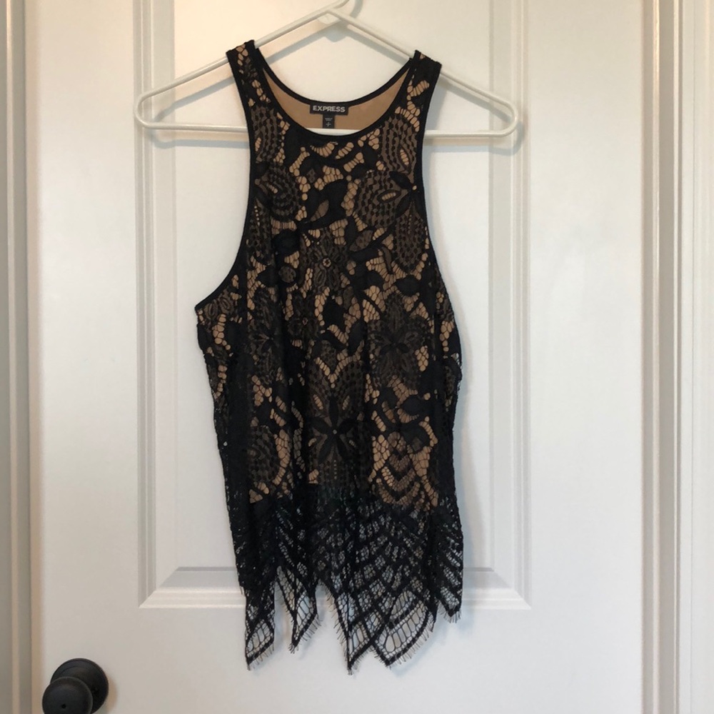 Express lace top- Crop with lace overlay Sz S EUC